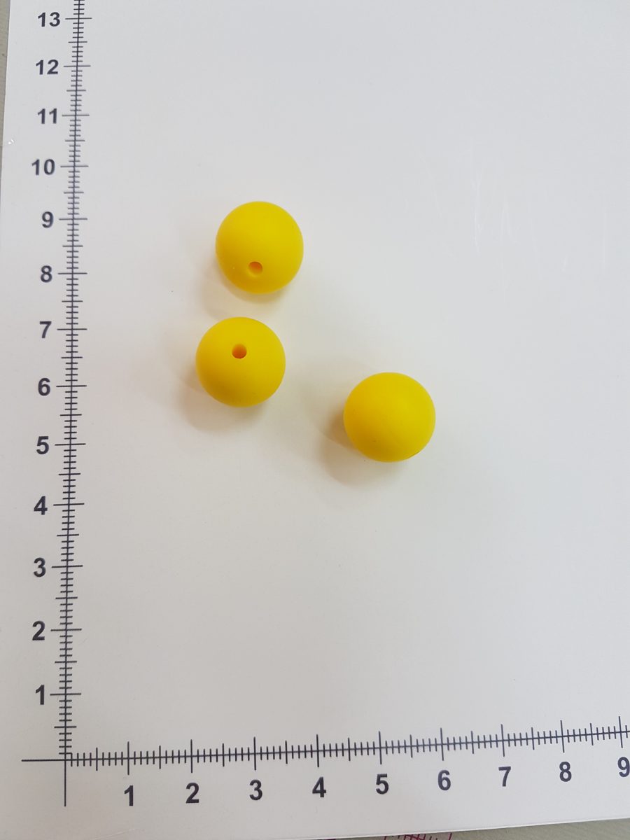 Silikoniniai karoliukai 15 mm, Ryškiai geltoni