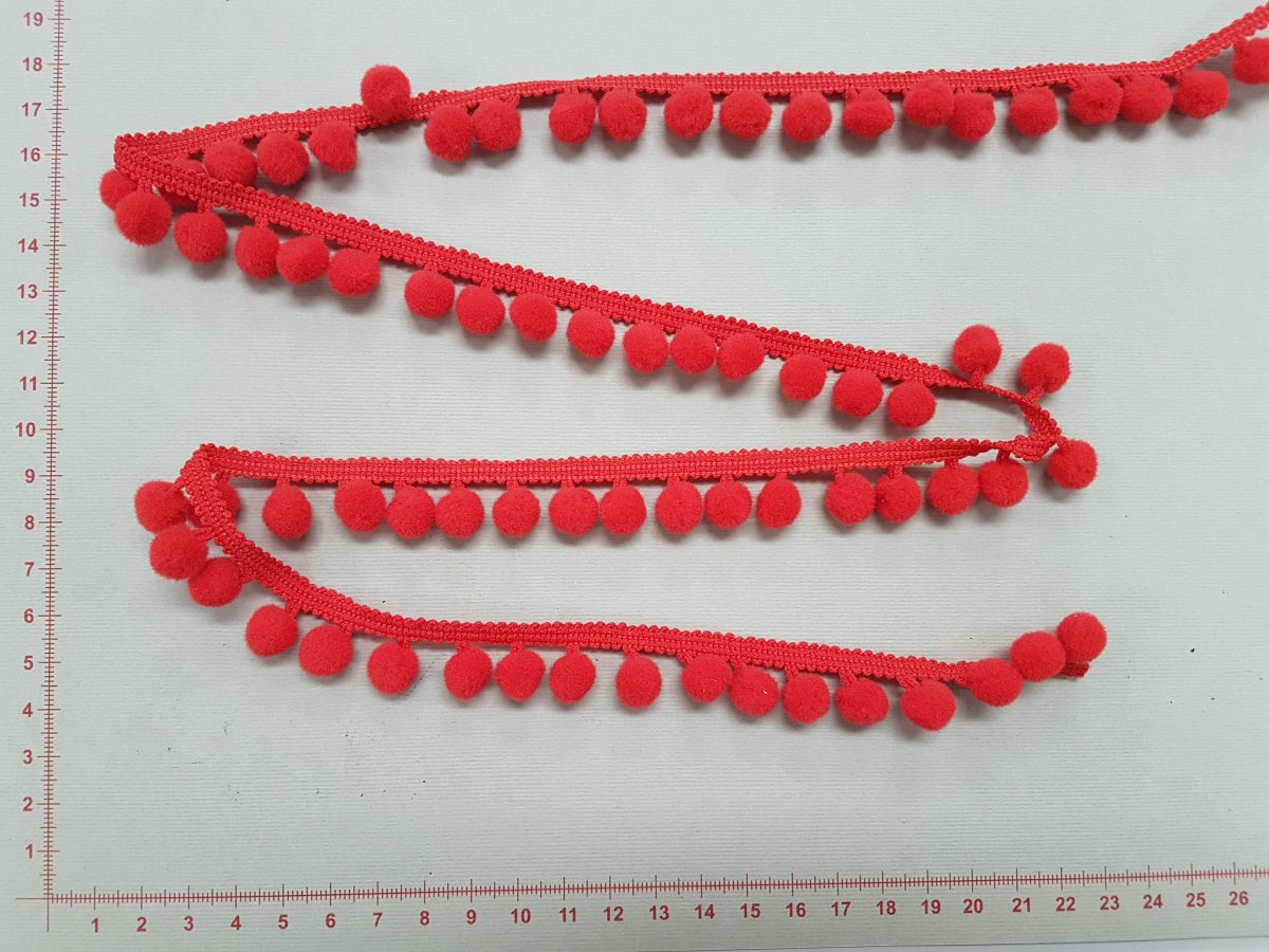 Dekoratyvinė Mini Pom-Pom juostelė, raudona