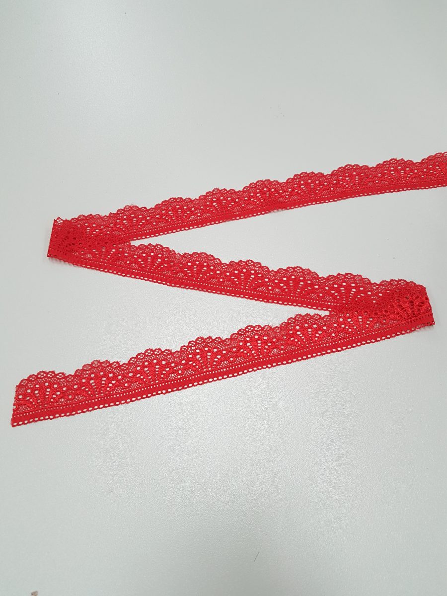 Elastinis nėrinys Raudonas raštuotas, 30 mm