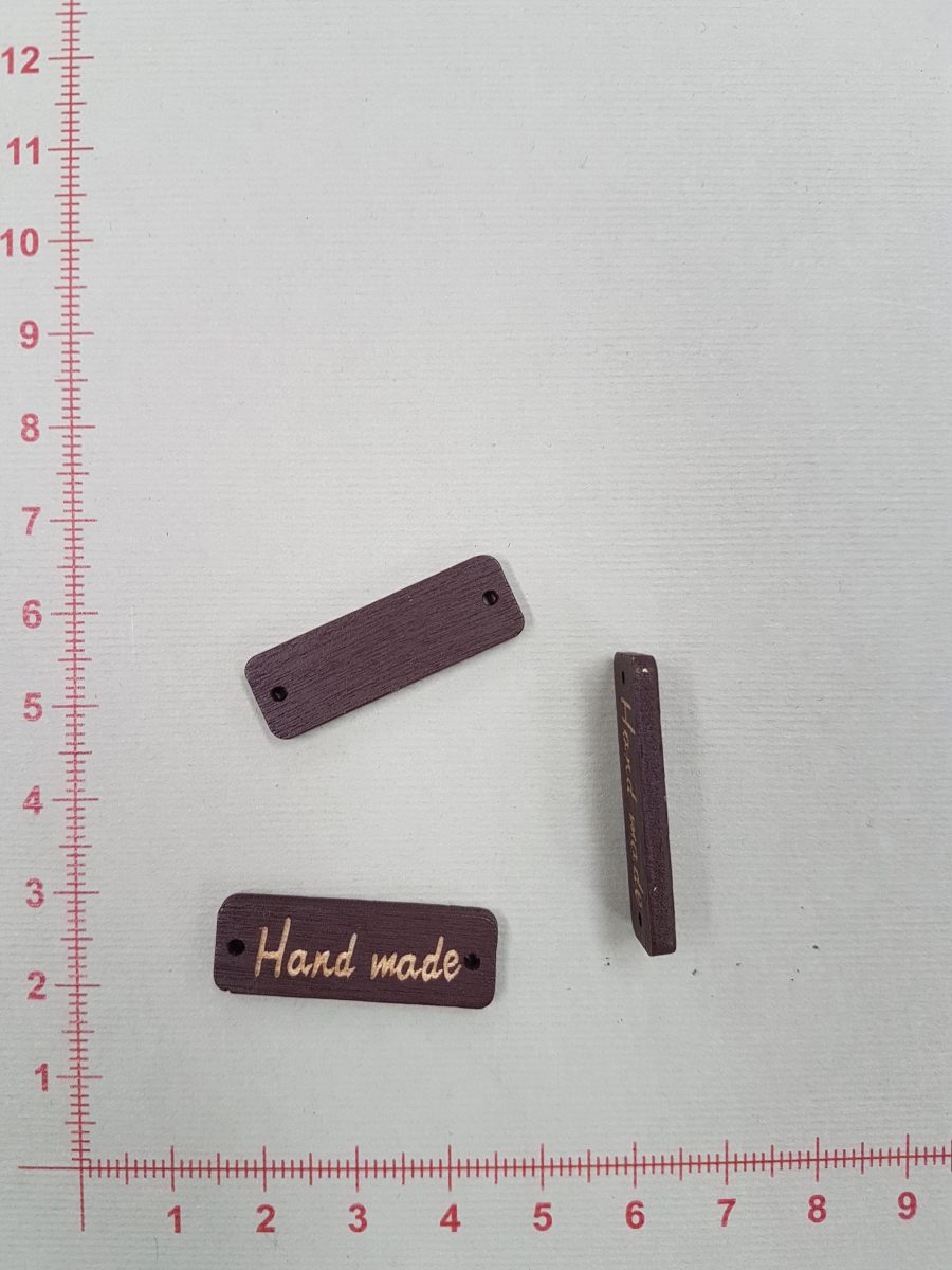 Ruda medinė etiketė Hand made, stačiakampė