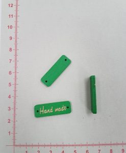 Žalia medinė etiketė Hand made, stačiakampė