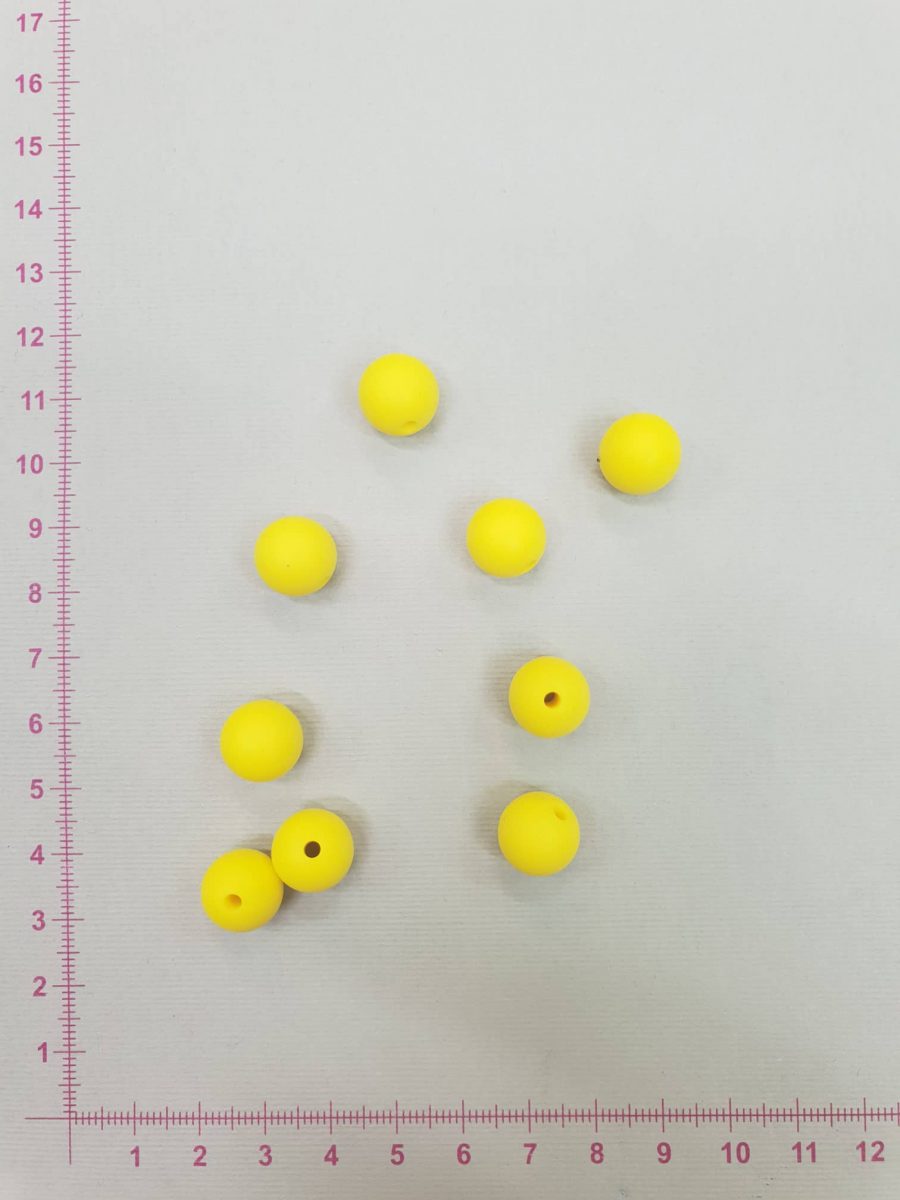 Silikoniniai karoliukai 12 mm, Ryškiai geltoni