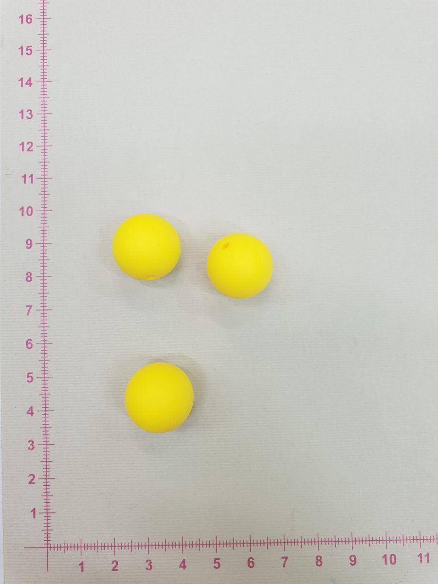 Silikoniniai karoliukai 19 mm, Ryškiai geltoni