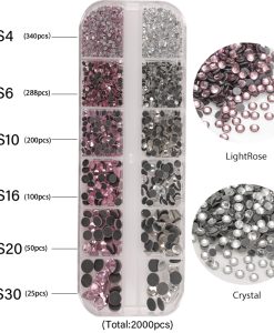 Priklijuojamų kristalų akučių rinkinys 2000 vnt dėžutėješvelnūs rožiniai ir skaidrūs kristalai