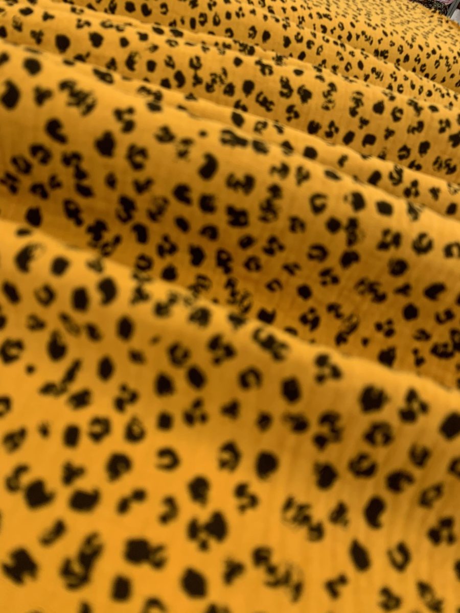 Medvilninis double gauze muslinas raštas Leopardo Garstyčių