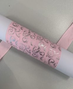 Grosgrain juostelė, 22 mm pločio, Rožinė su sidabriniais elementais