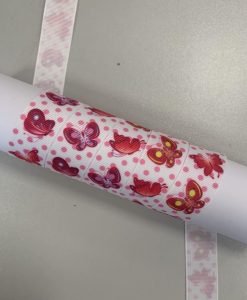 Grosgrain juostelė, 22 mm pločio, Rožiniai drugeliai