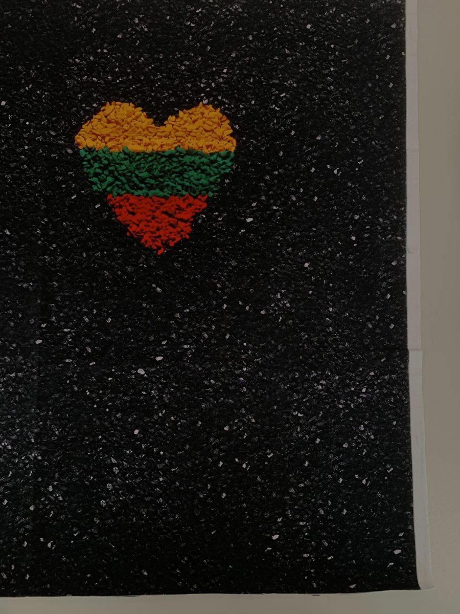 Kilpinio, skaitmeninės spaudos trikotažo panelė 60x70cm, Trispalvė širdelė