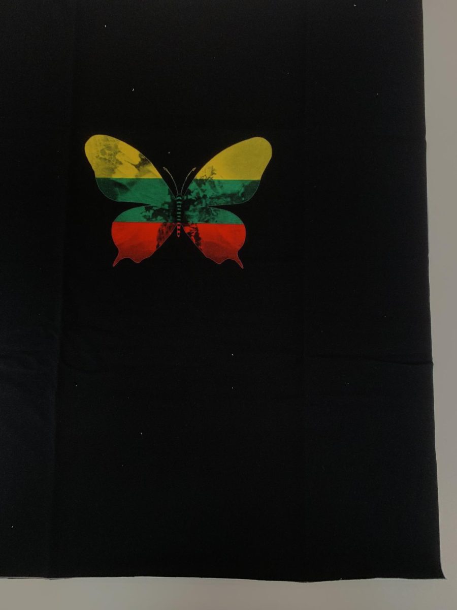 Kilpinio, skaitmeninės spaudos trikotažo panelė 60x70cm, Trispalvis drugelis