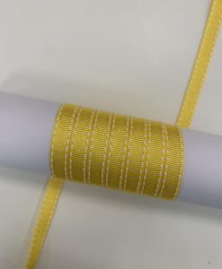 Grosgrain juostelė 9 mm, geltona, siuvinėta baltais siūlais kraštuose