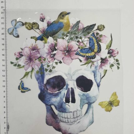 Termoaplikacija Kaukolė su drugeliais ir paukščiu, didelė