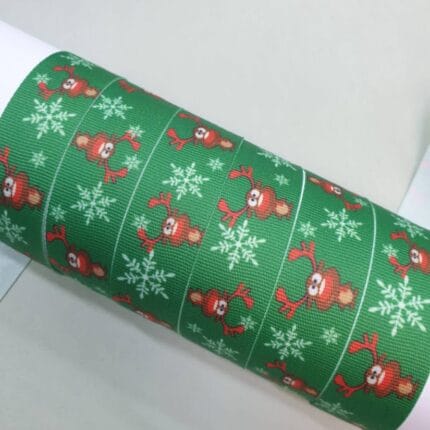 Grosgrain juostelė 16 mm, Kalėdiniai elniukai