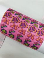 Grosgrain juostelė 16 mm, rožinė su drugeliais