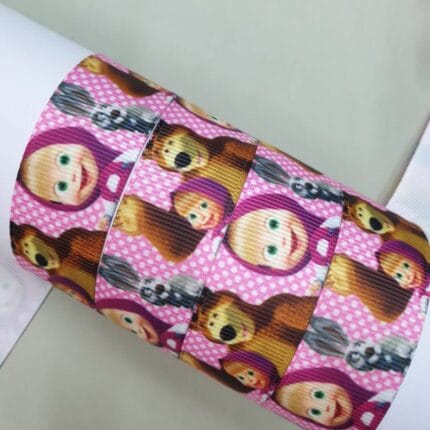 Grosgrain juostelė 22 mm, Maša ir Lokys — siuvimo juostelė | Trys Pelėdos
