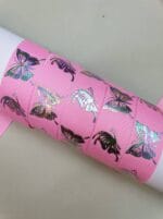 Grosgrain juostelė 22 mm, Metalizuoti rožiniai drugeliai