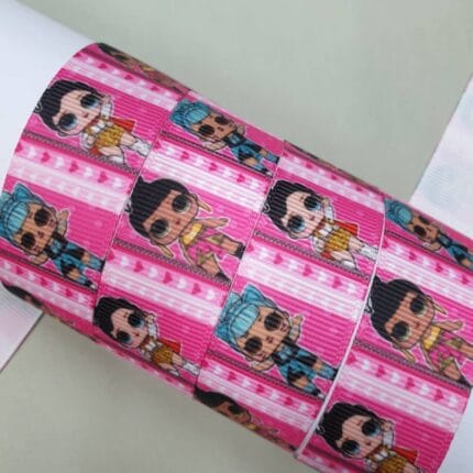 Grosgrain juostelė 22 mm, Ryškiai rožinės lol lelytės — siuvimo juostelė | Trys Pelėdos