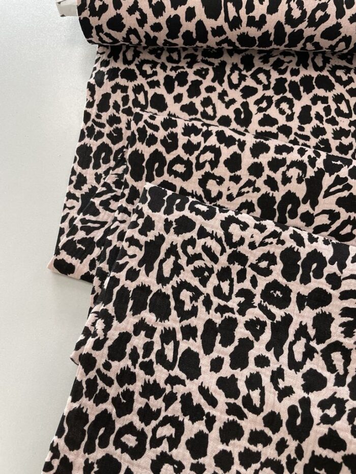 Medvilninis double gauze muslinas Leopardas šviesi pelenų rožė