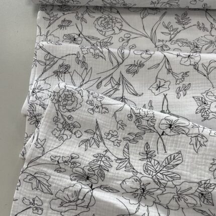Medvilninis double gauze muslinas Gėlynas baltas