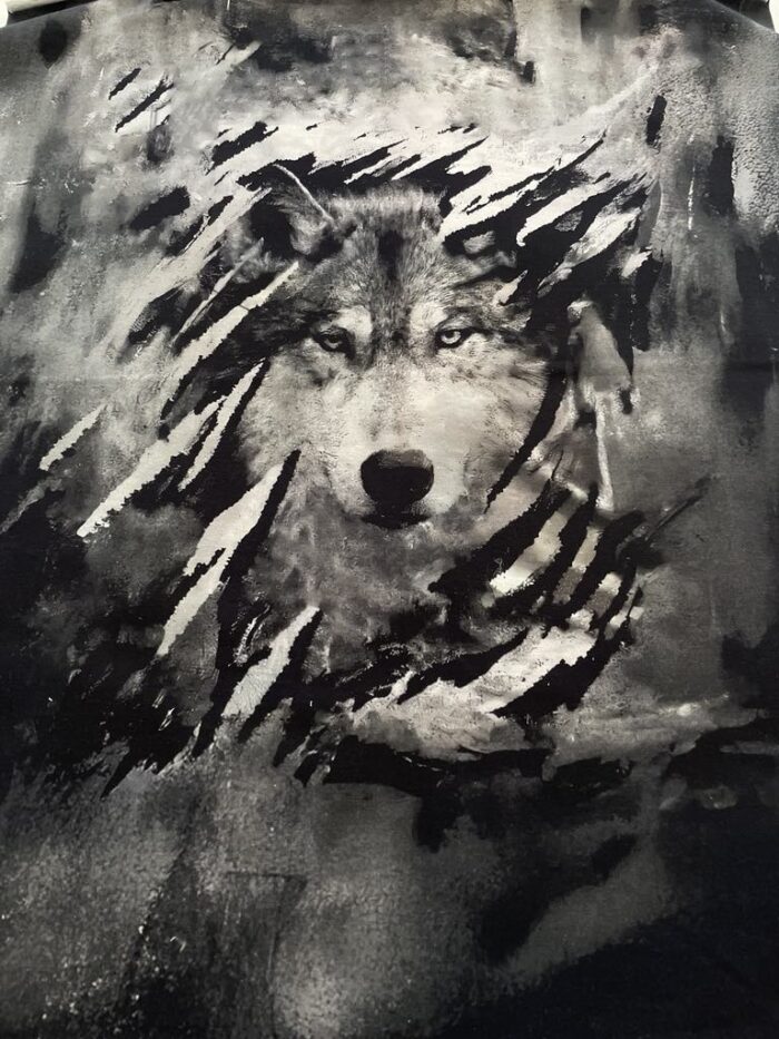 Kilpinio, skaitmeninės spaudos trikotažo panelė 60x70cm, Vilkas