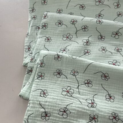 Medvilninis double gauze muslinas Gėlytės mėtinis