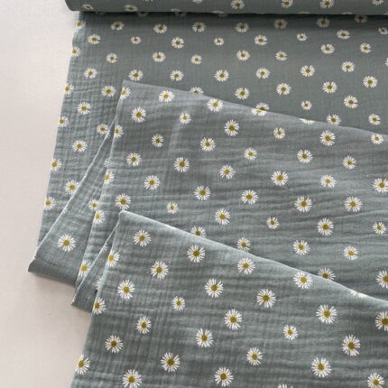 Medvilninis double gauze muslinas Ramunėlės mineral