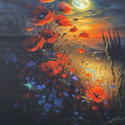 Kilpinio, skaitmeninės spaudos trikotažo panelė 60x70cm, Aguonos