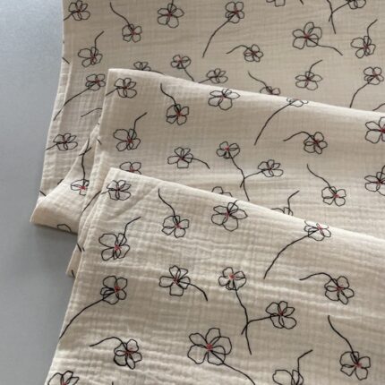 Medvilninis double gauze muslinas Gėlytės gelsvas