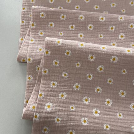 Medvilninis double gauze muslinas Ramunėlės pelenų rožė