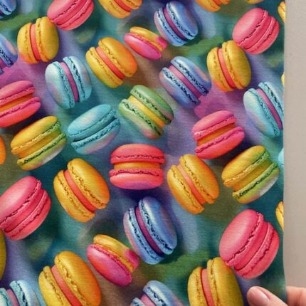Pašiltintas, nestoras trikotažas su skaitmenine spauda Macaroons