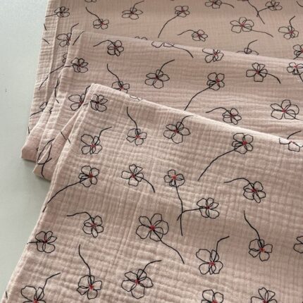 Medvilninis double gauze muslinas Gėlytės pelenų rožė
