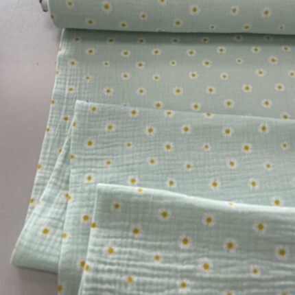 Medvilninis double gauze muslinas Ramunėlės mėtinė