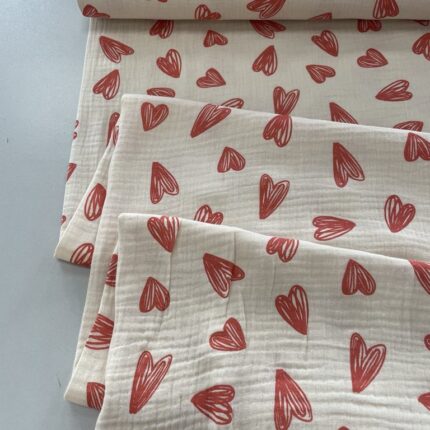 Medvilninis double gauze muslinas Širdelės gelsvas
