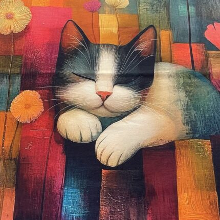Kilpinio, skaitmeninės spaudos trikotažo panelė 45x55 cm, Miegantis Katinas