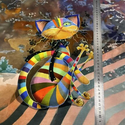 Kilpinio, skaitmeninės spaudos trikotažo panelė 60x70cm Pieštas katinas