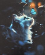 Kilpinio, skaitmeninės spaudos trikotažo panelė 60x70cm Katinas ir drugelis