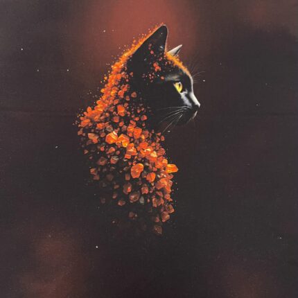 Kilpinio, skaitmeninės spaudos trikotažo panelė 60x70cm Katinas iš deimančiukų