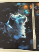 Kilpinio, skaitmeninės spaudos trikotažo panelė 60x70cm Katinas ir drugelis