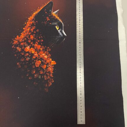 Kilpinio, skaitmeninės spaudos trikotažo panelė 60x70cm Katinas iš deimančiukų