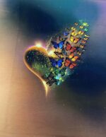 Kilpinio, skaitmeninės spaudos trikotažo panelė 60x70cm Širdelė su drugeliais