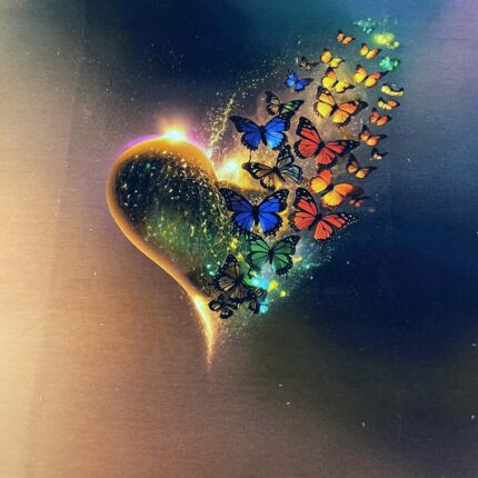 Kilpinio, skaitmeninės spaudos trikotažo panelė 60x70cm Širdelė su drugeliais