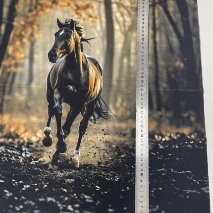 Kilpinio, skaitmeninės spaudos trikotažo panelė 60x70cm Juodas žirgas