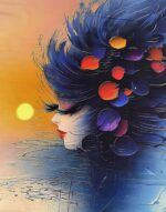 Kilpinio, skaitmeninės spaudos trikotažo panelė 60x70cm Spalvota mergina