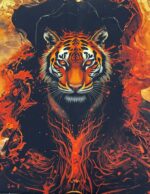 Kilpinio, skaitmeninės spaudos trikotažo panelė 60x70cm Ugninis tigras