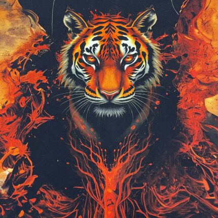 Kilpinio, skaitmeninės spaudos trikotažo panelė 60x70cm Ugninis tigras