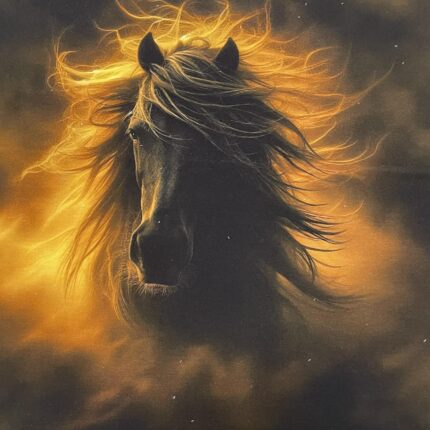 Kilpinio, skaitmeninės spaudos trikotažo panelė 60x70cm Žirgas vėjyje