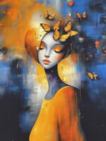 Kilpinio, skaitmeninės spaudos trikotažo panelė 60x70cm Tapyta mergina