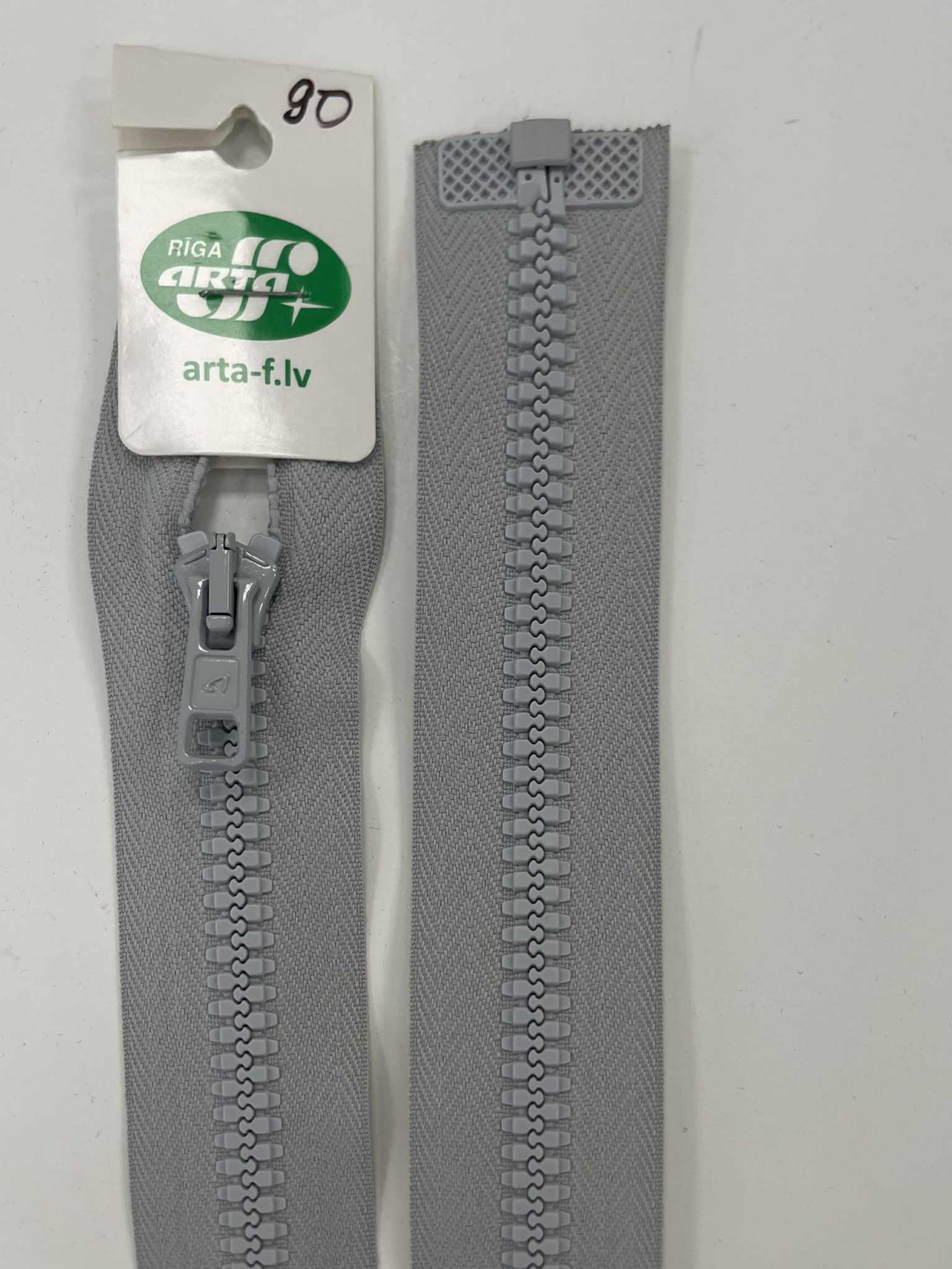 Išsegamas užtrauktukas Sidabrinis, 90 cm — siuvimo užtrauktukai | Trys Pelėdos
