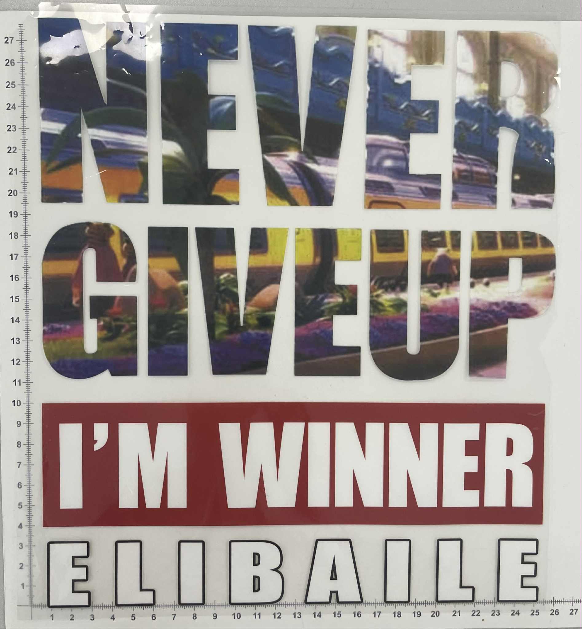 Termoaplikacija Never Giveup Termoaplikacija Never Giveup — siuvimo aplikacijos | Trys Pelėdos