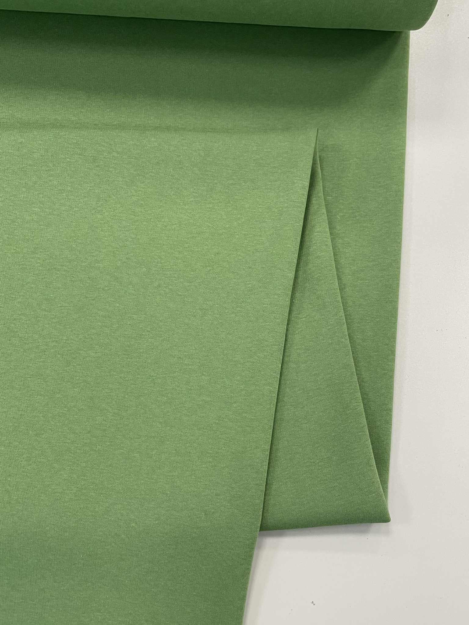 Pašiltintas, storas trikotažas Samanos žalumo