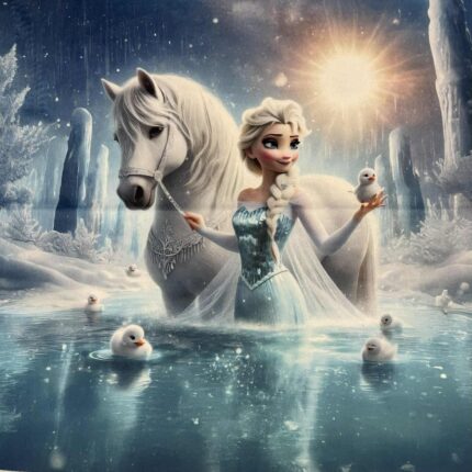 Soft veliūro, skaitmeninės spaudos panelė Elza ir žirgas